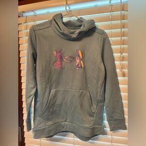 girls youth large light blue hooded sweatshirt w/metallic emblem, worn once